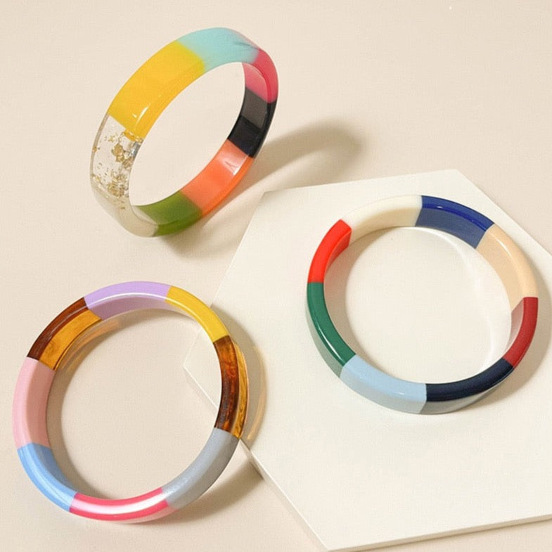 Multi Color Bangle Resin Bracelets - 3 Colors
