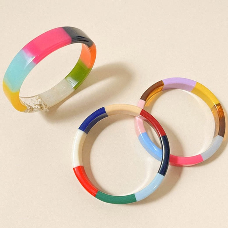 Multi Color Bangle Resin Bracelets - 3 Colors