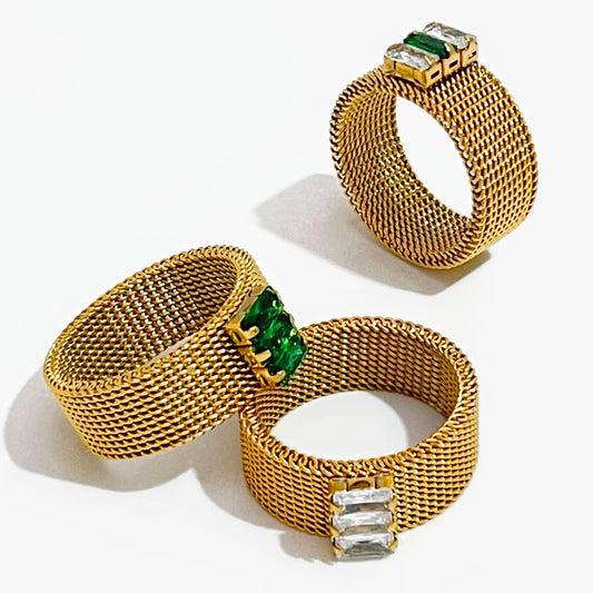Mweri Rhinestone 18K Gold Plated Mesh Rings
