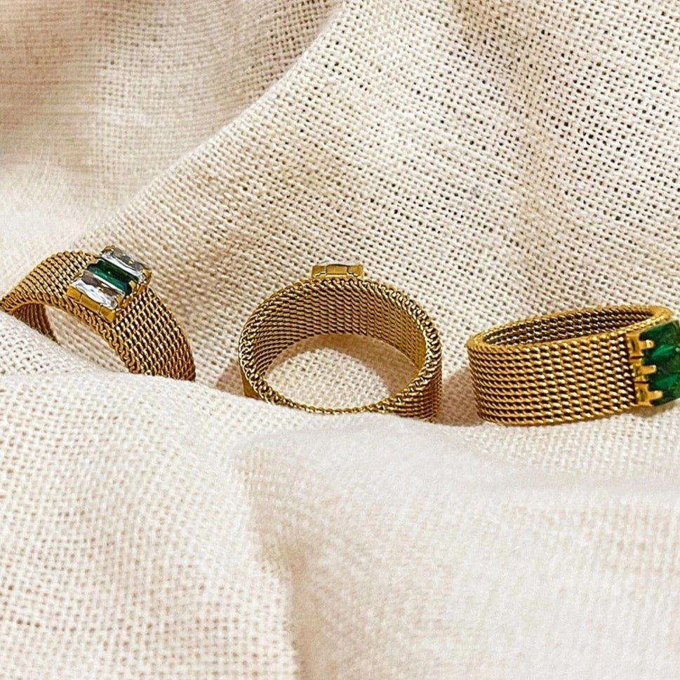 Mweri Rhinestone 18K Gold Plated Mesh Rings