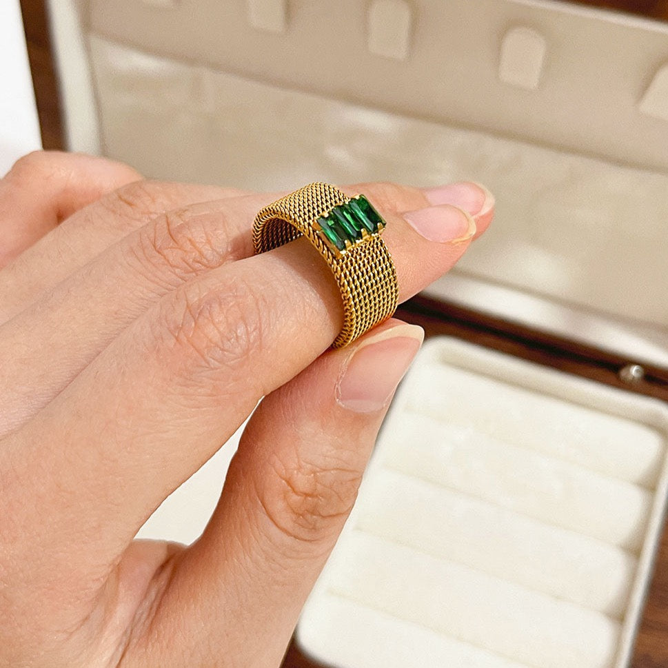 Mweri Rhinestone 18K Gold Plated Mesh Rings