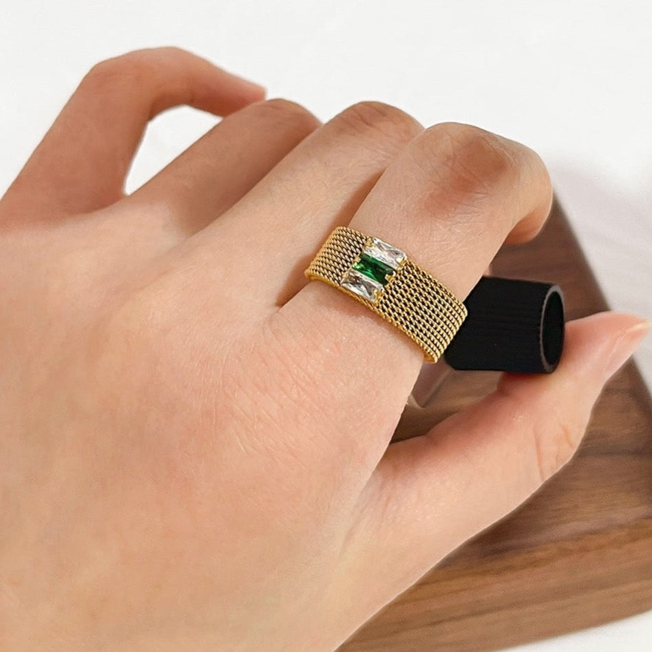 Mweri Rhinestone 18K Gold Plated Mesh Rings