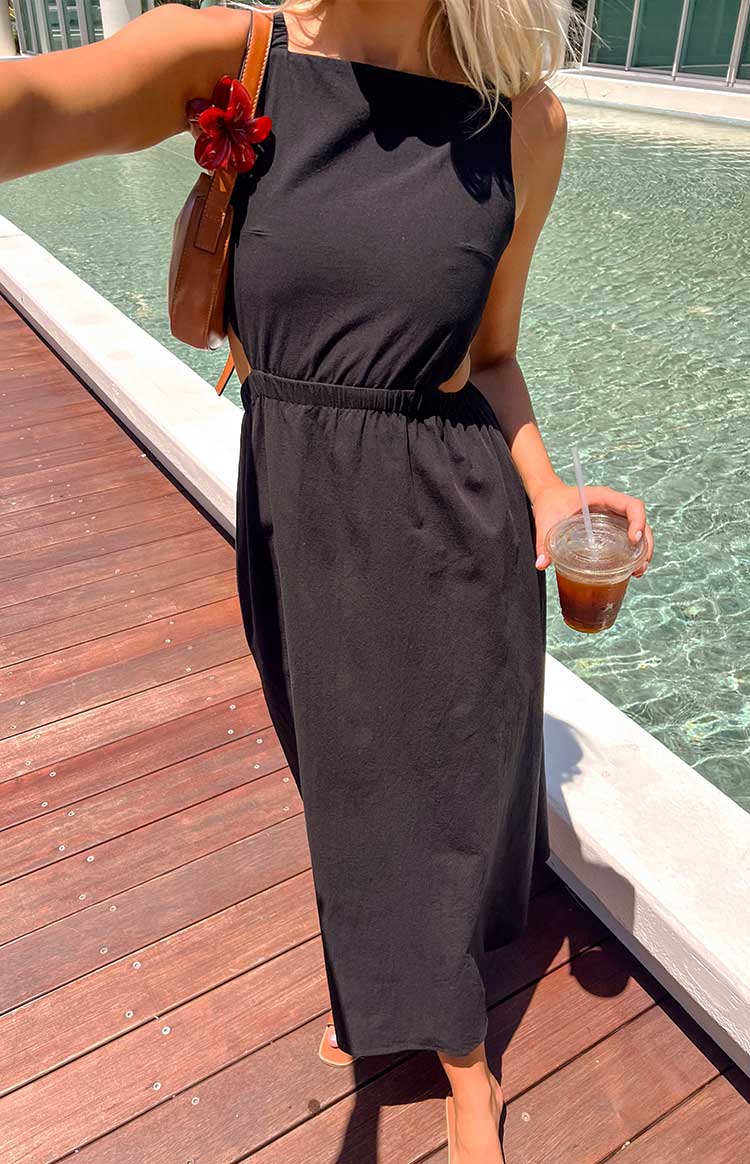 Andrea Black Backless Midi Dress
