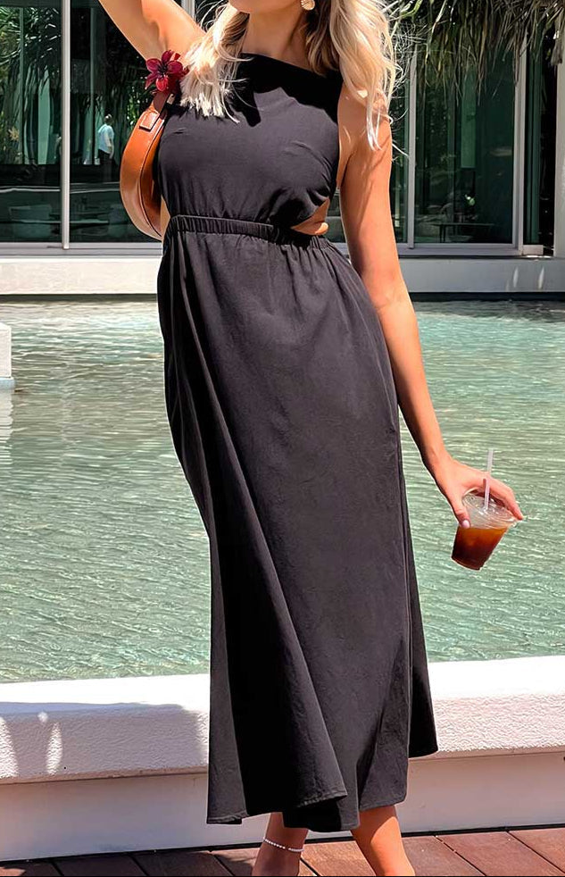 Andrea Black Backless Midi Dress