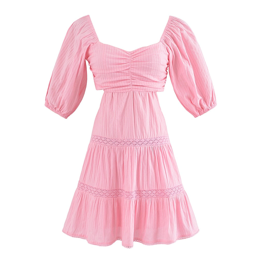 Nabie Back Bow Pink Baby Doll Mini Dress