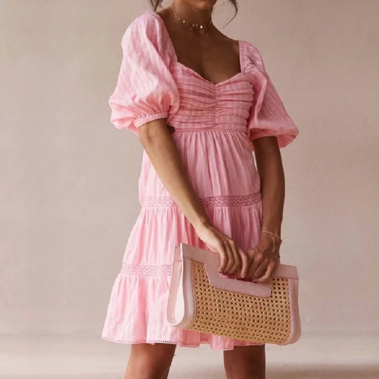 Nabie Back Bow Pink Baby Doll Mini Dress