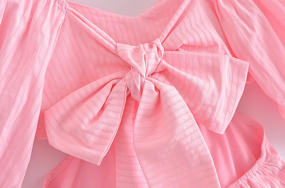 Nabie Back Bow Pink Baby Doll Mini Dress