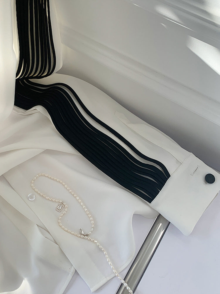 Nami Lantern Sleeve Blouse with Color Contrast Pleats