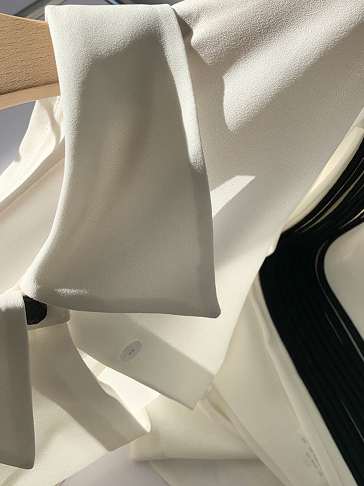 Nami Lantern Sleeve Blouse with Color Contrast Pleats