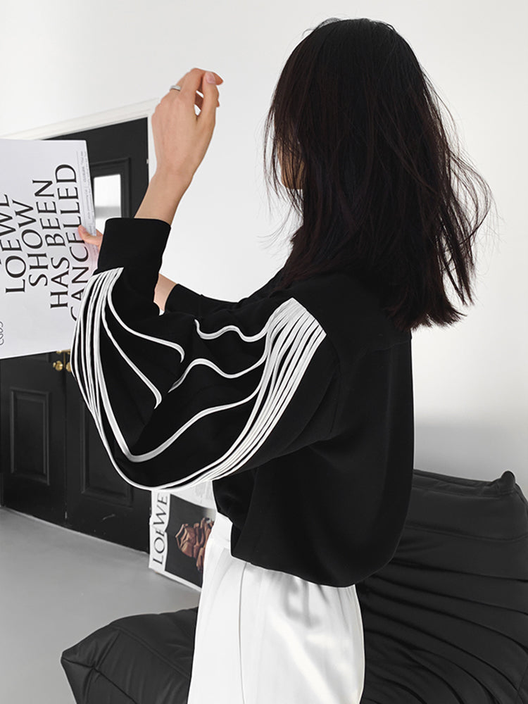 Nami Lantern Sleeve Blouse with Color Contrast Pleats
