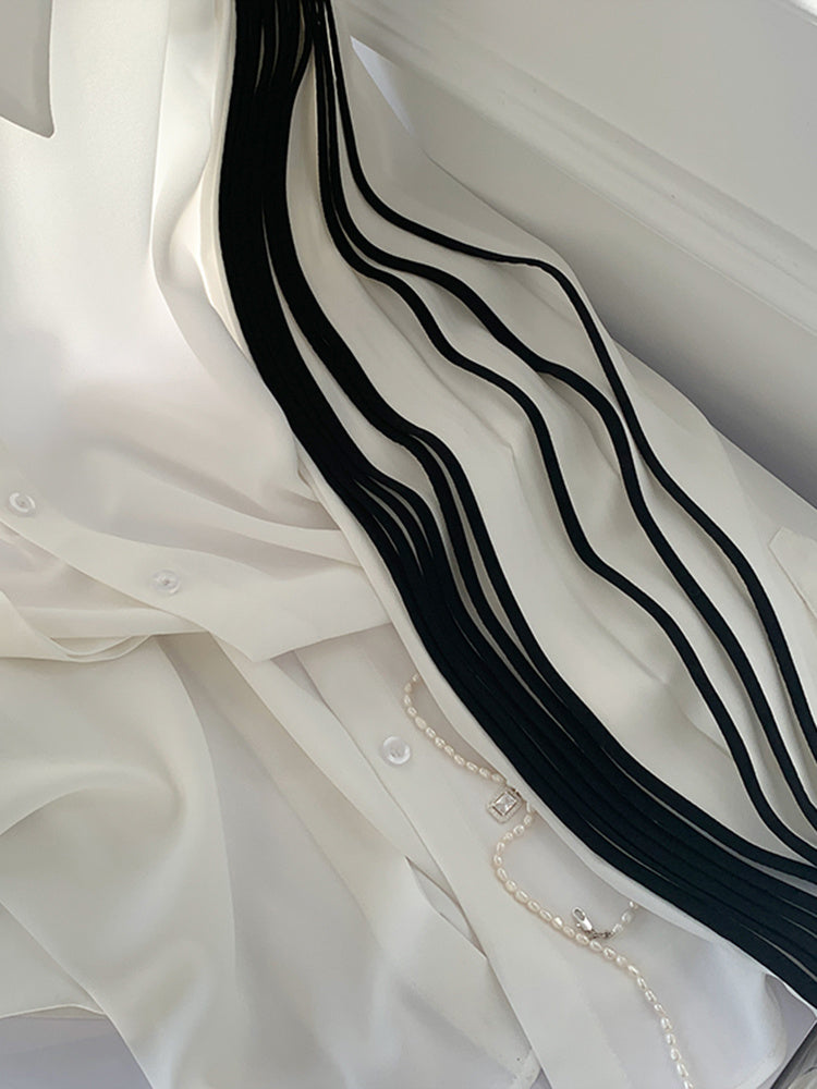 Nami Lantern Sleeve Blouse with Color Contrast Pleats