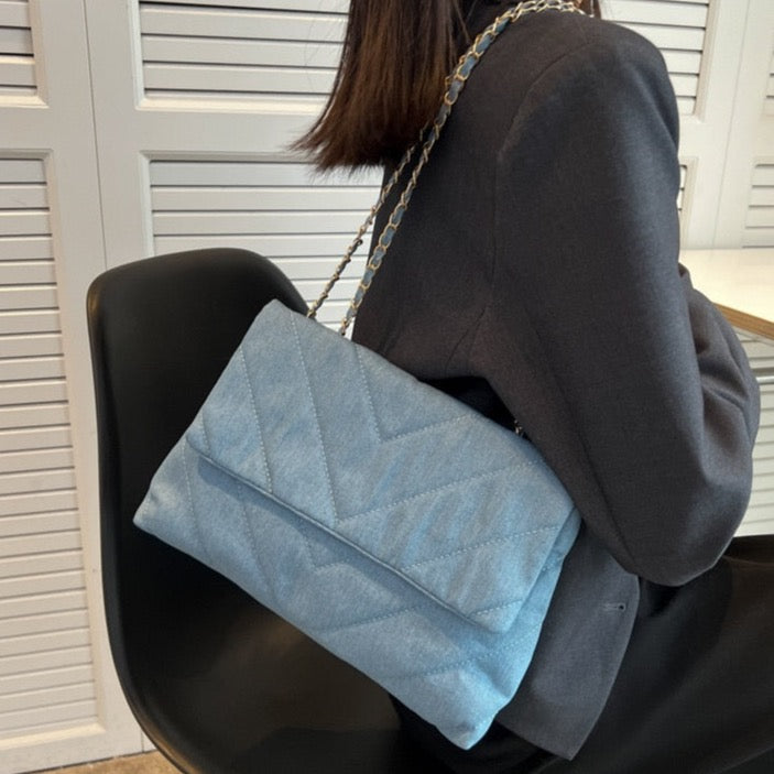 Natalia Chevron Quilted Denim Flap Bags - 3 Colors