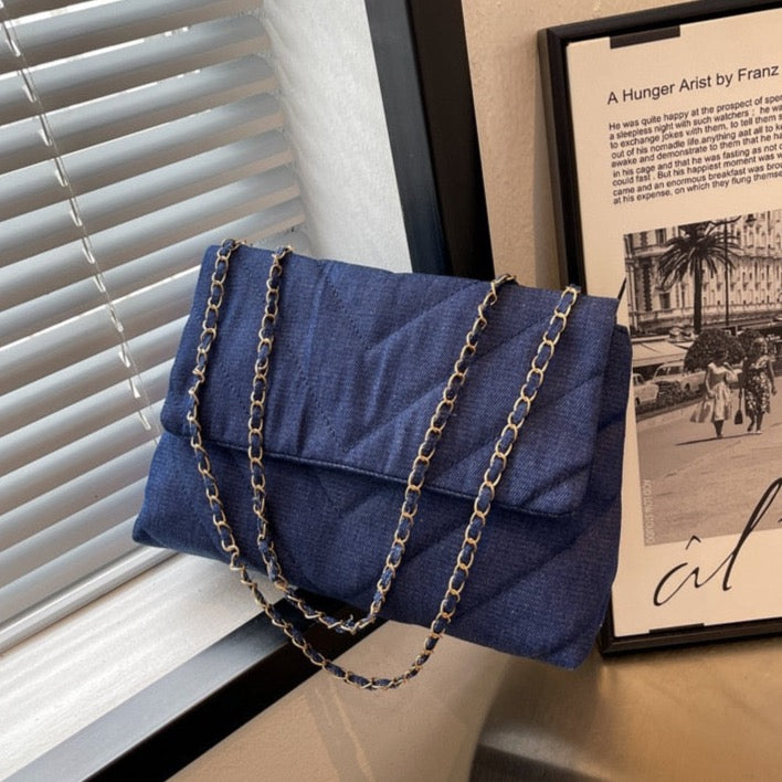 Natalia Chevron Quilted Denim Flap Bags - 3 Colors