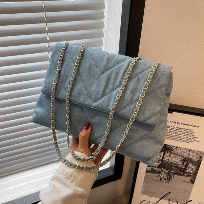 Natalia Chevron Quilted Denim Flap Bags - 3 Colors