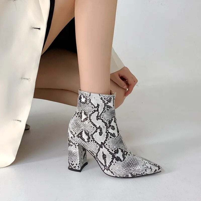 Nayeli Snake Pattern Ankle Boots