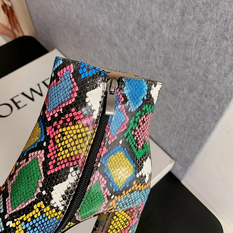 Nayeli Snake Pattern Ankle Boots