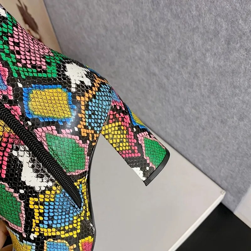 Nayeli Snake Pattern Ankle Boots