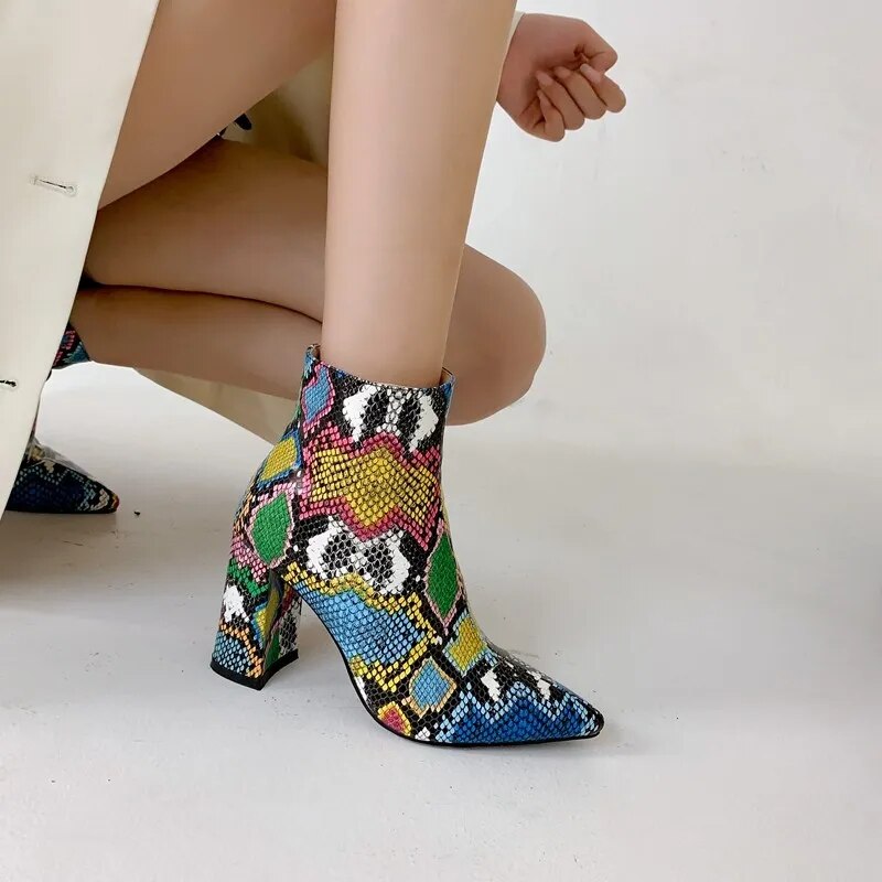 Nayeli Snake Pattern Ankle Boots