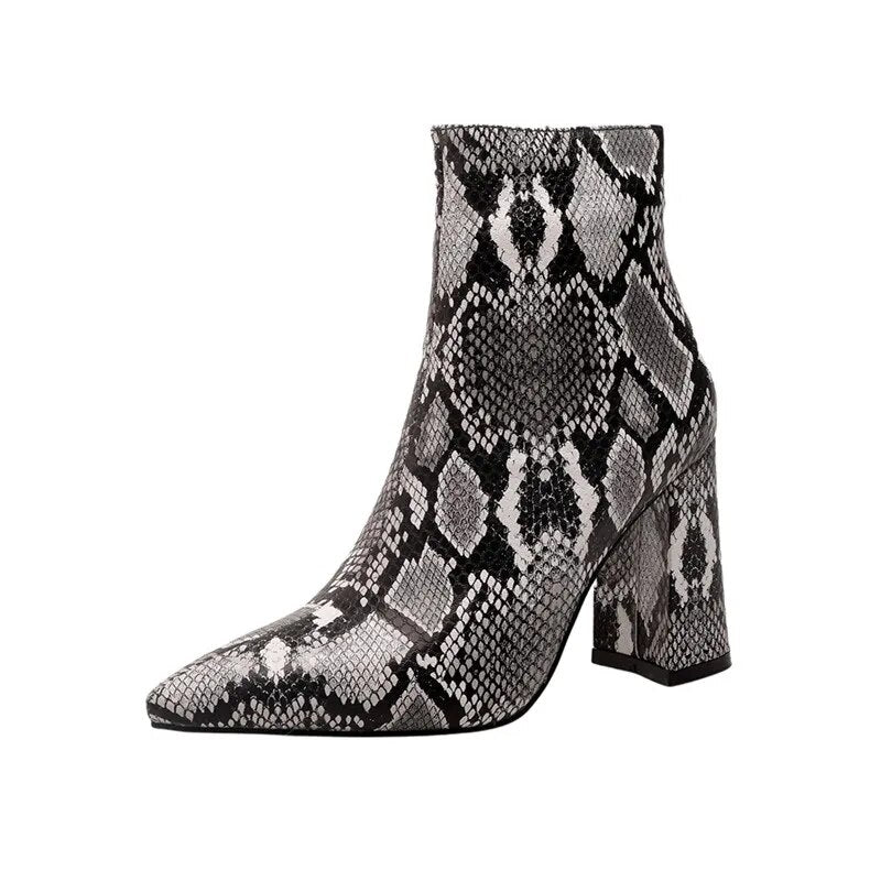 Nayeli Snake Pattern Ankle Boots