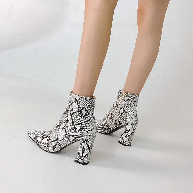 Nayeli Snake Pattern Ankle Boots