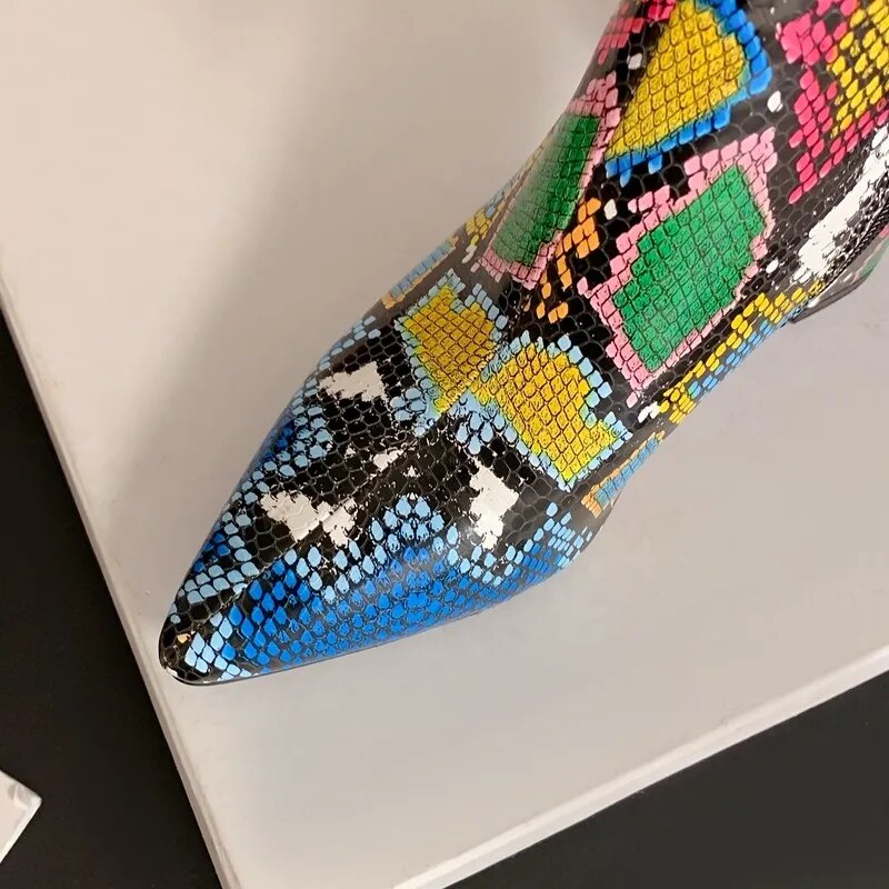 Nayeli Snake Pattern Ankle Boots