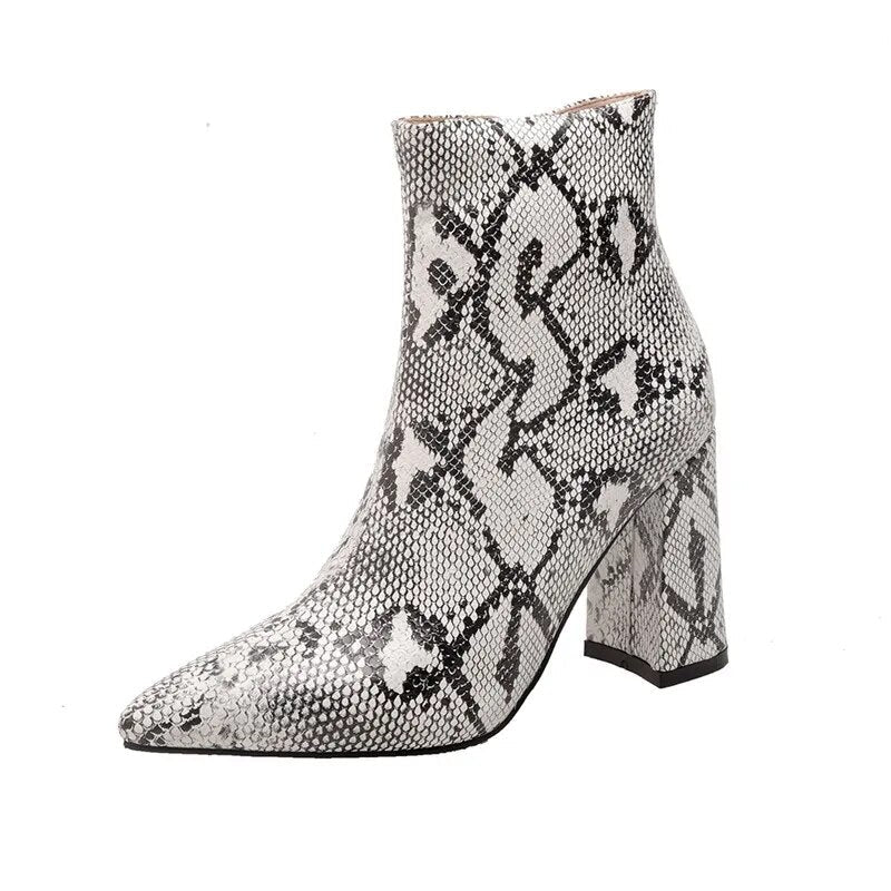 Nayeli Snake Pattern Ankle Boots