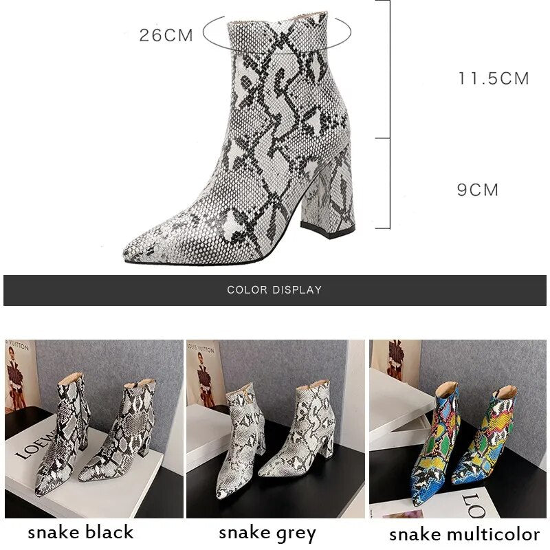 Nayeli Snake Pattern Ankle Boots