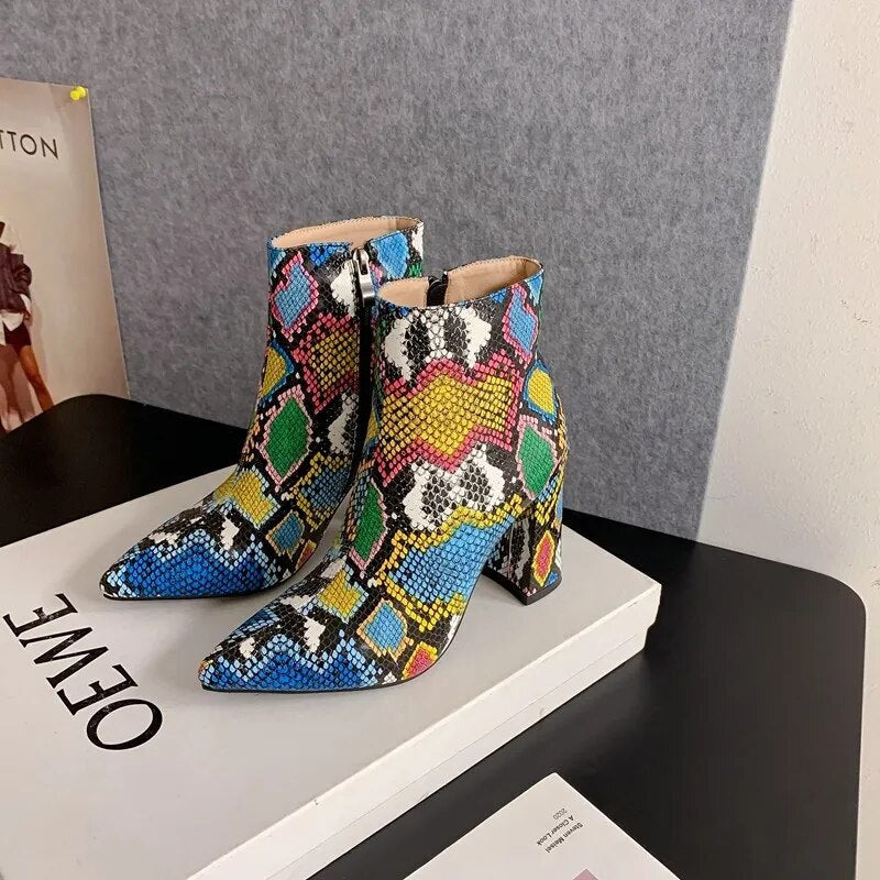 Nayeli Snake Pattern Ankle Boots
