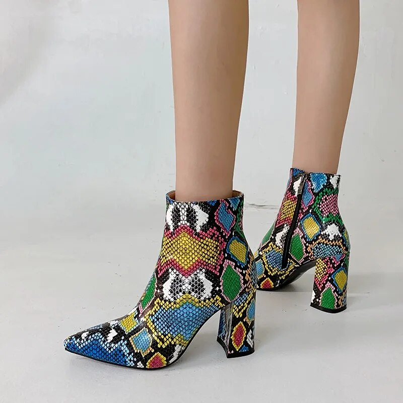 Nayeli Snake Pattern Ankle Boots
