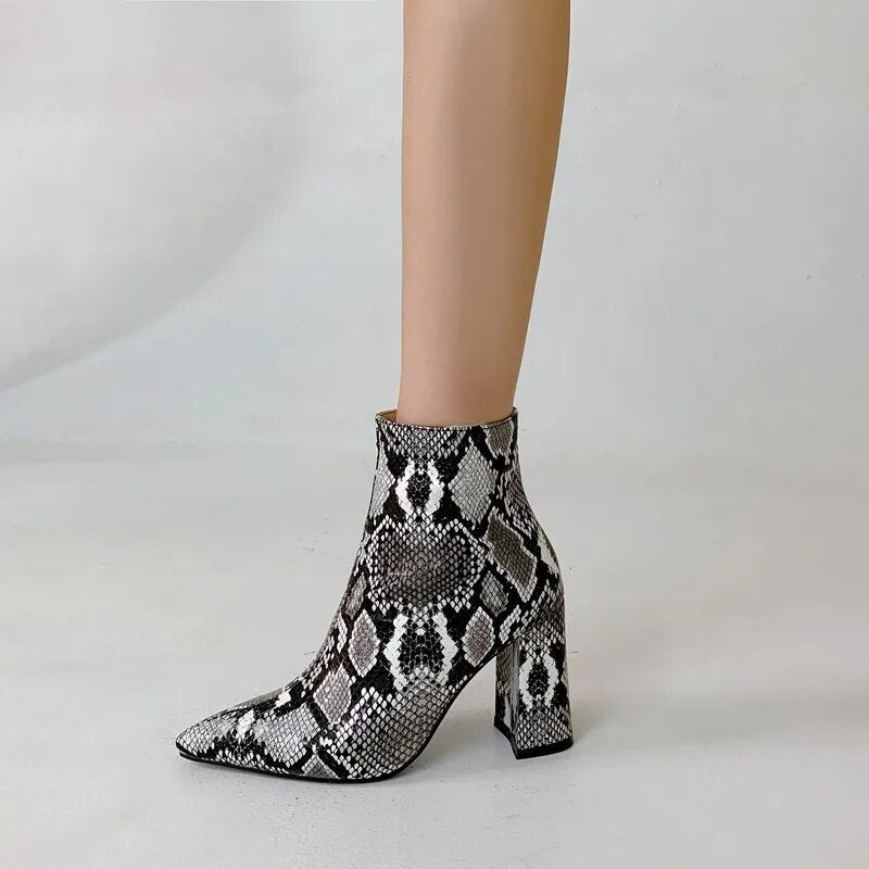 Nayeli Snake Pattern Ankle Boots