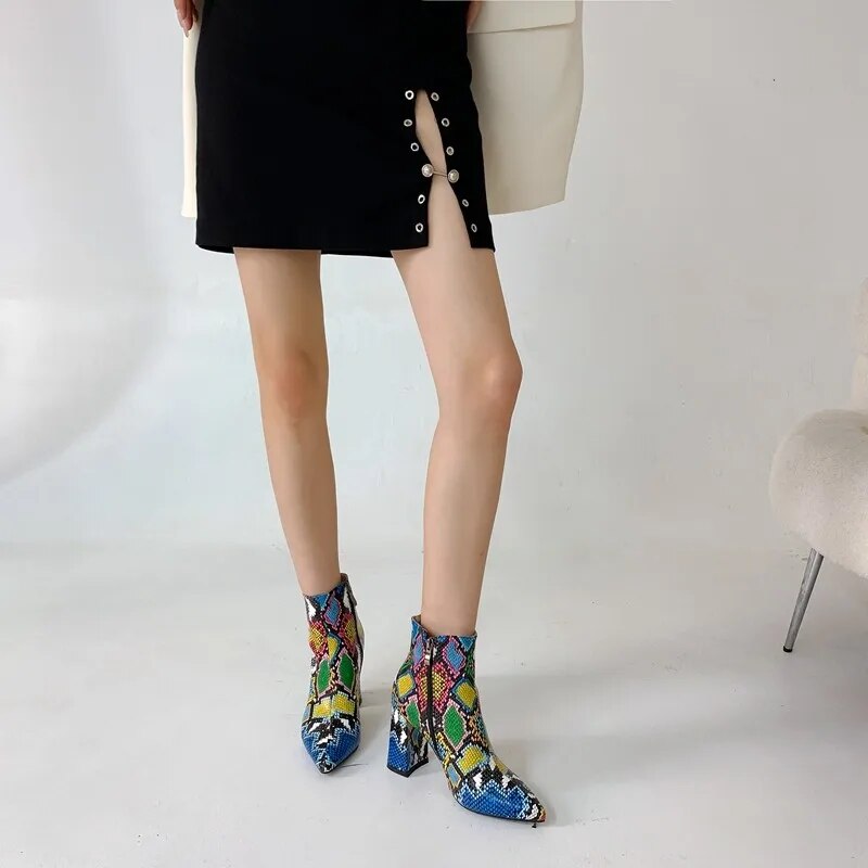Nayeli Snake Pattern Ankle Boots
