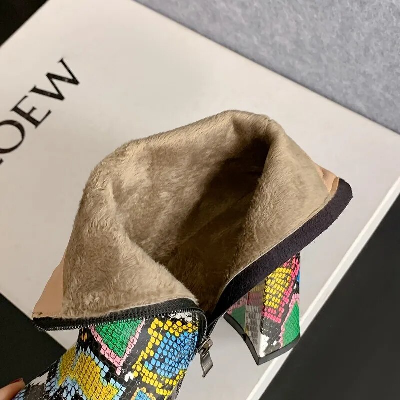 Nayeli Snake Pattern Ankle Boots