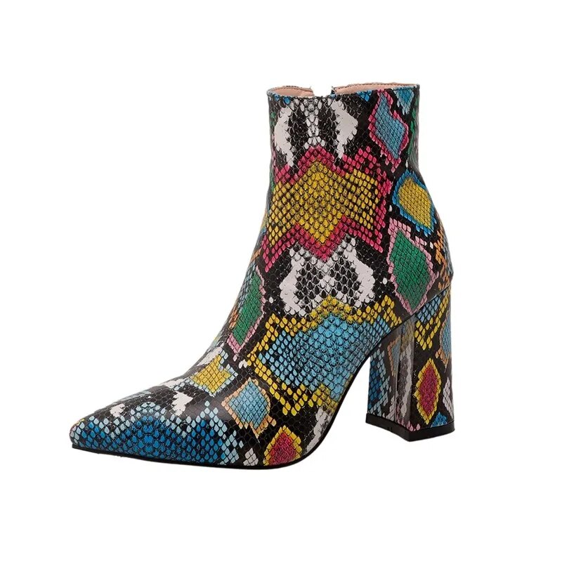 Nayeli Snake Pattern Ankle Boots