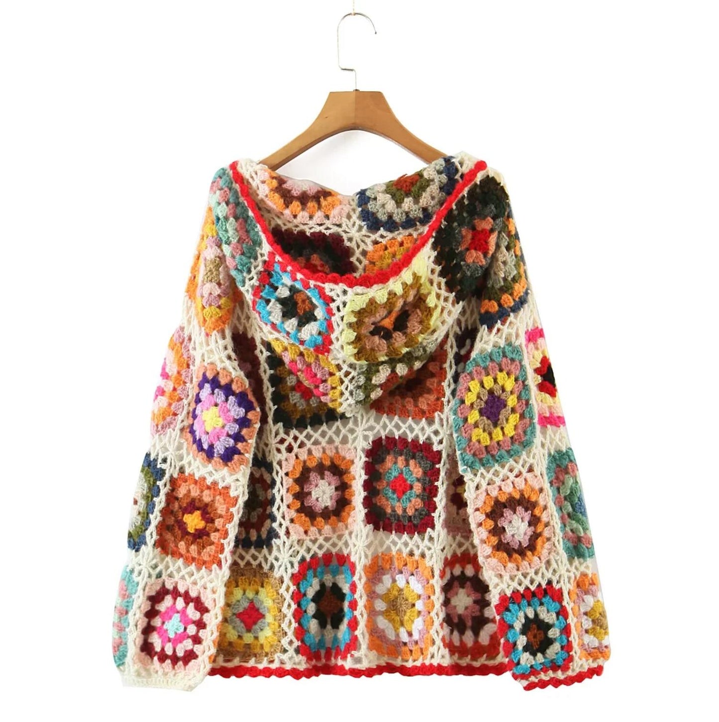 Nayla Bohemian Crochet Patchwork Hooded Cardigan