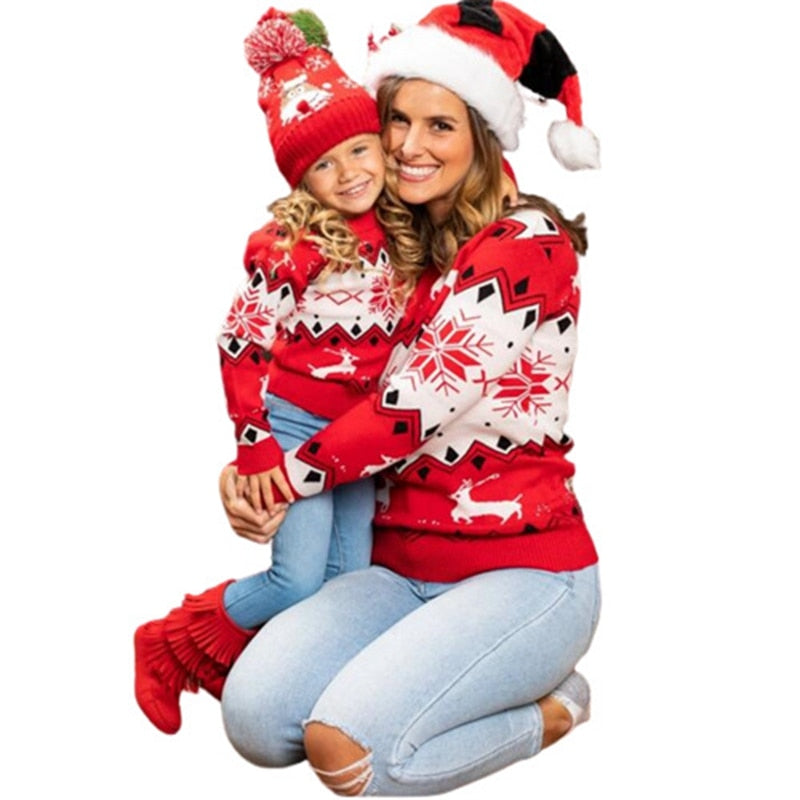 Christmas Sweater Family Mother Daughter Matching Clothes Printing Knitwear