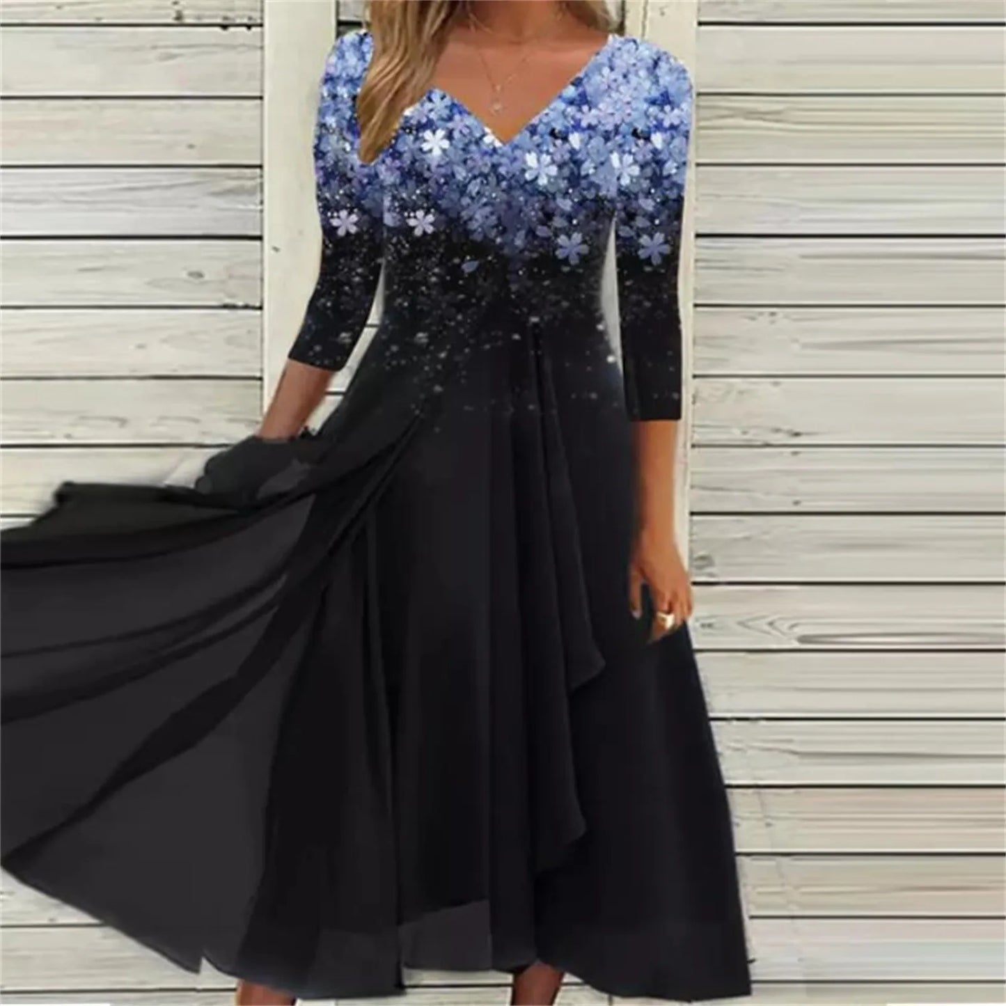 Elegant Lace Floral Boho  Half Sleeve Long Prom O Neck A-Line Women's Dress