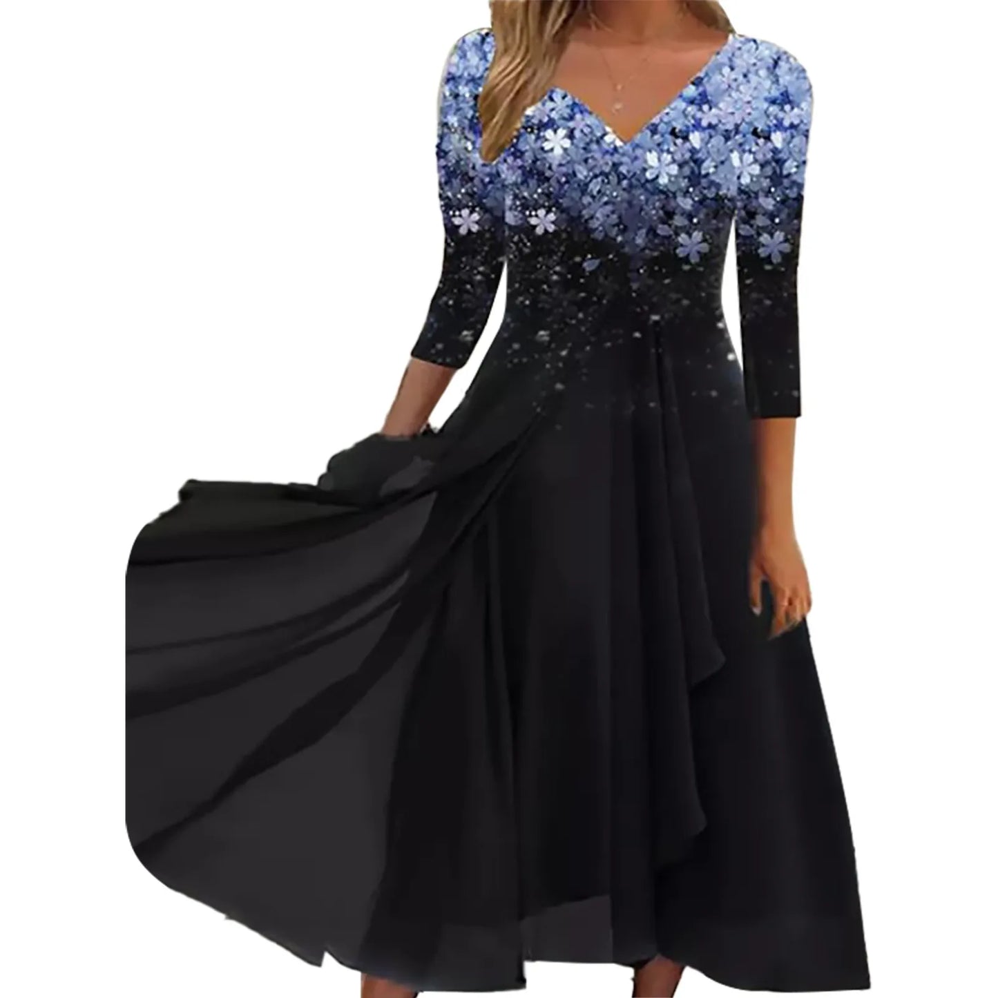 Elegant Lace Floral Boho  Half Sleeve Long Prom O Neck A-Line Women's Dress