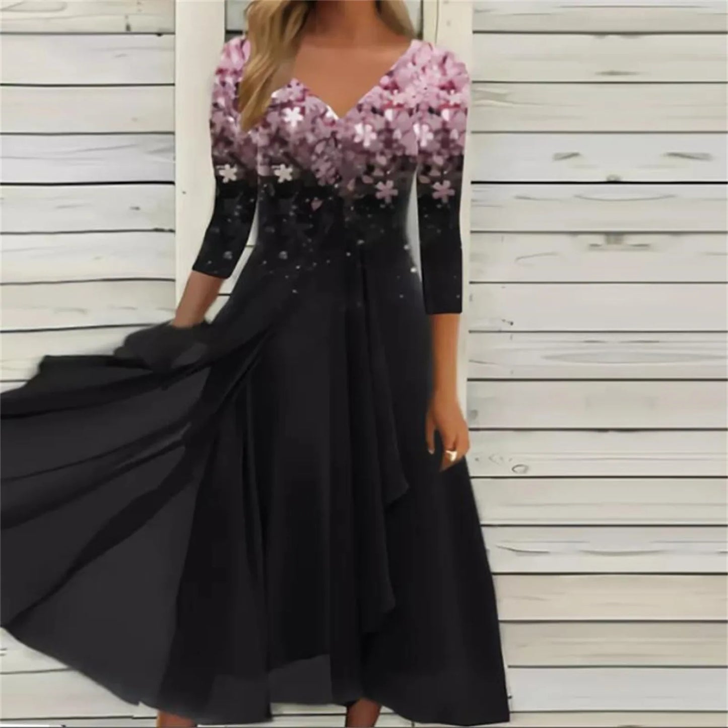 Elegant Lace Floral Boho  Half Sleeve Long Prom O Neck A-Line Women's Dress