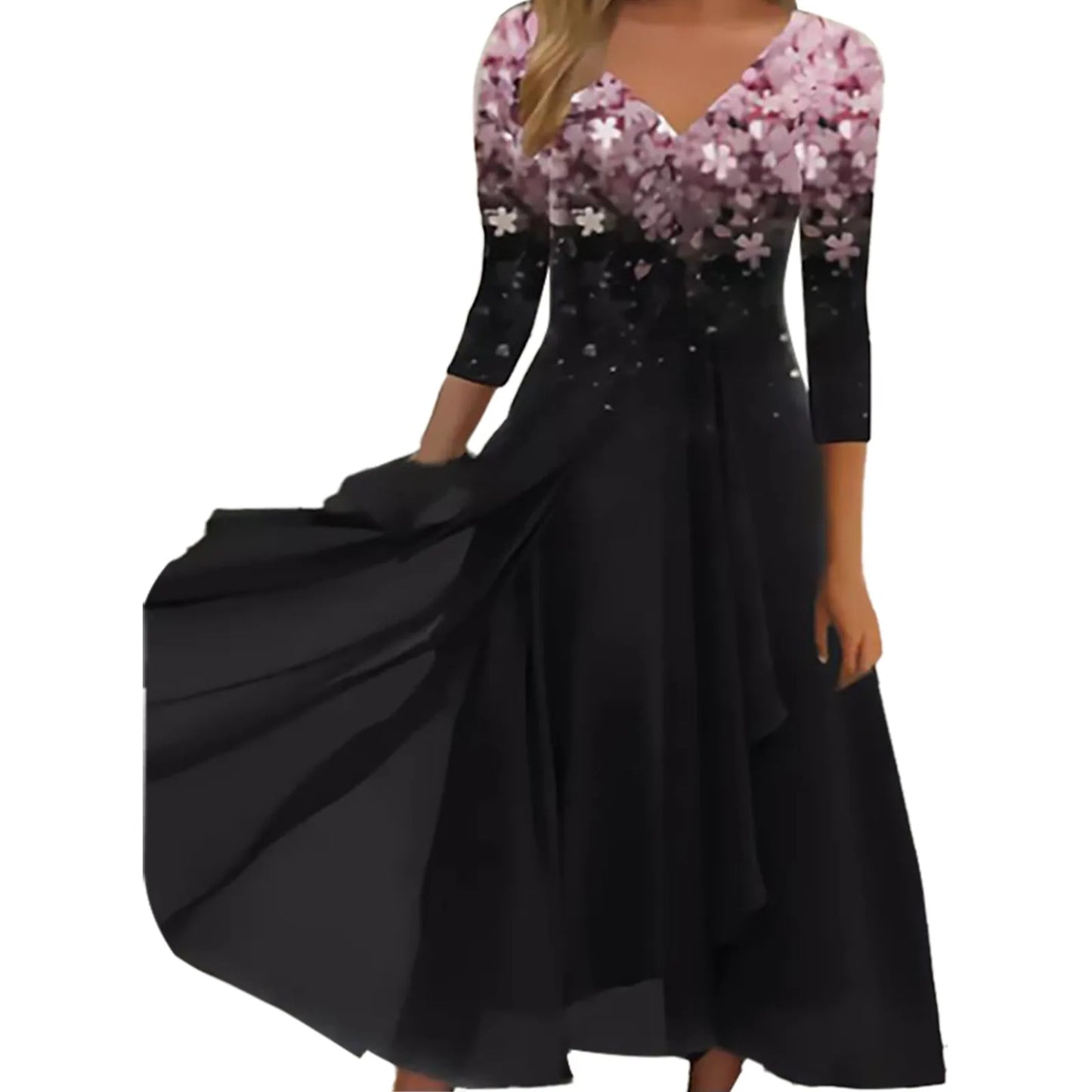 Elegant Lace Floral Boho  Half Sleeve Long Prom O Neck A-Line Women's Dress
