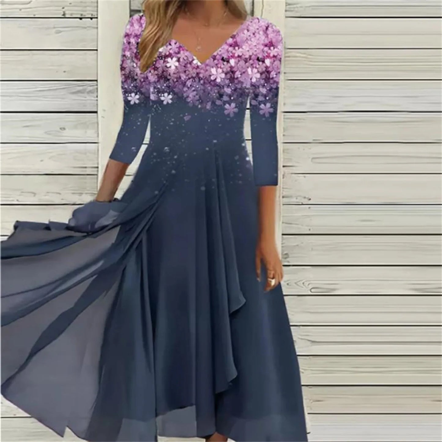 Elegant Lace Floral Boho  Half Sleeve Long Prom O Neck A-Line Women's Dress