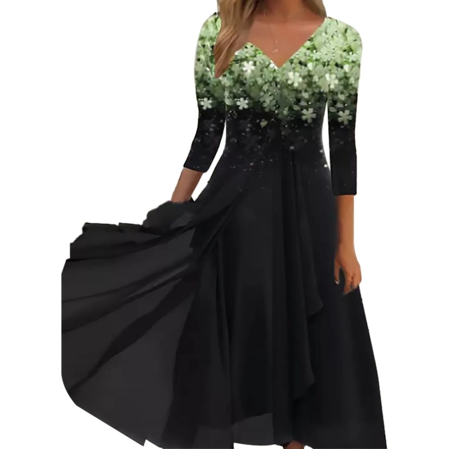 Elegant Lace Floral Boho  Half Sleeve Long Prom O Neck A-Line Women's Dress
