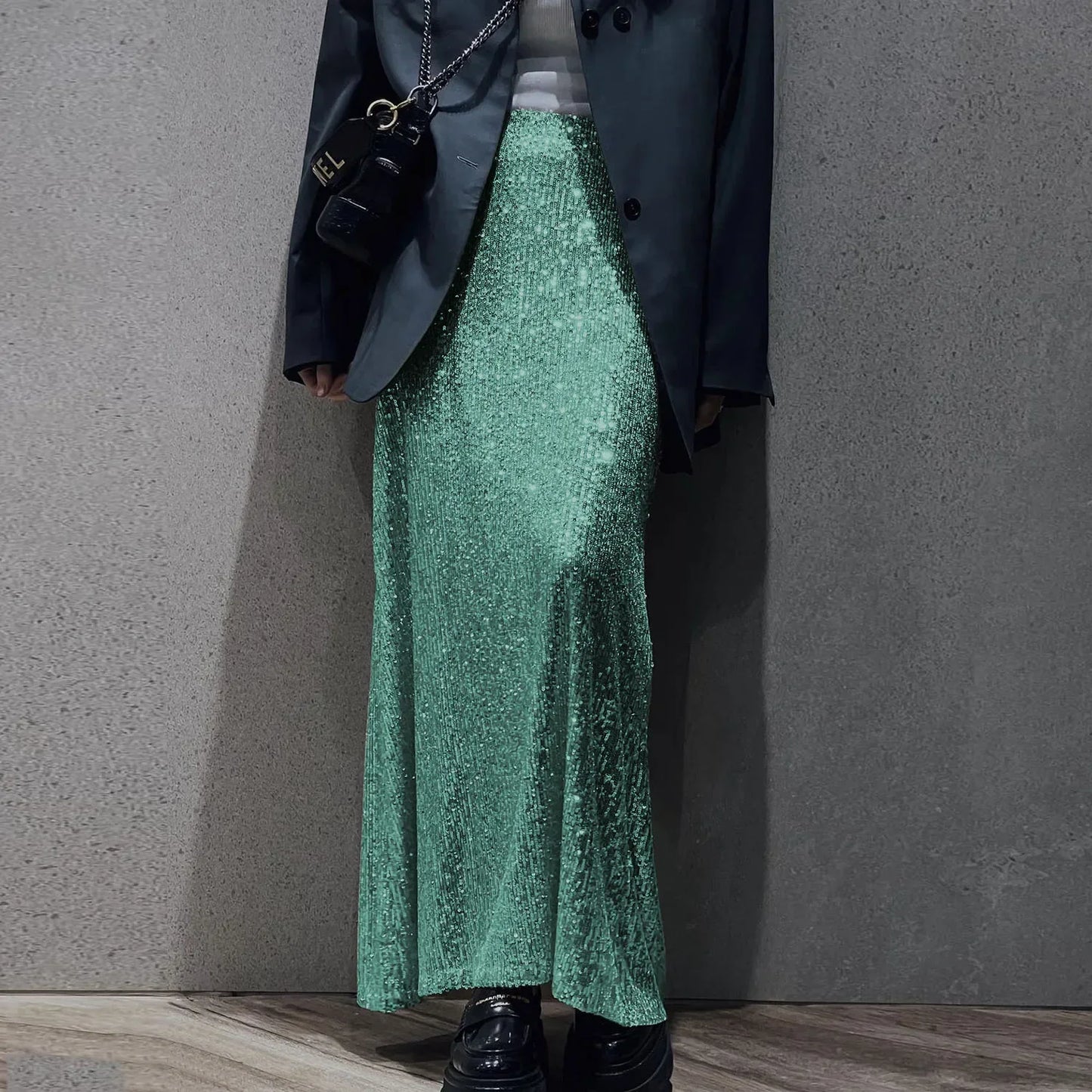 Sequins Loose Crop Maxi Skirt