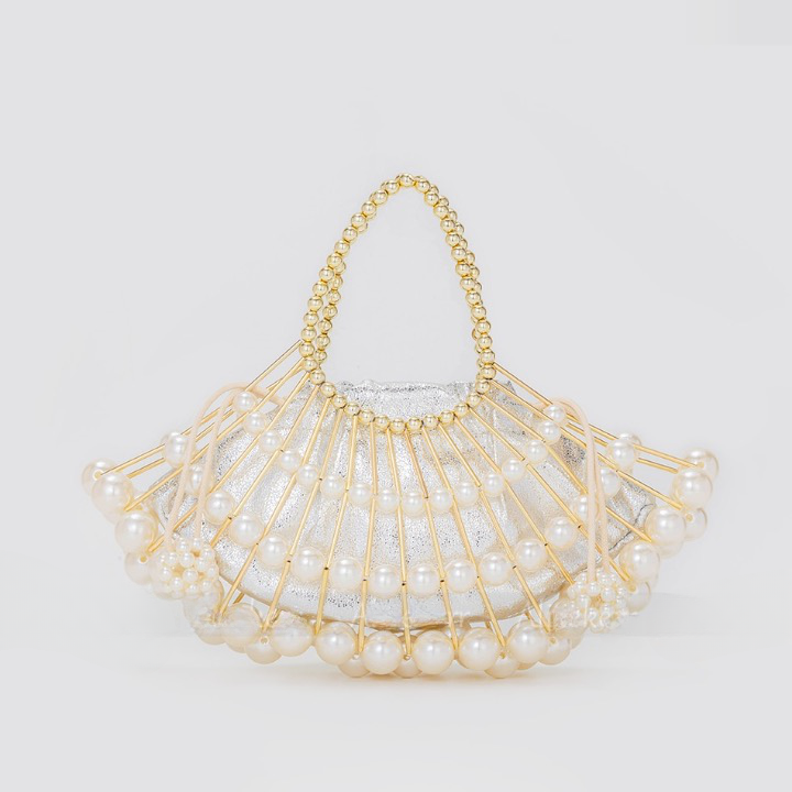 Nimue Pearl Beaded Golden Fan Evening Bag