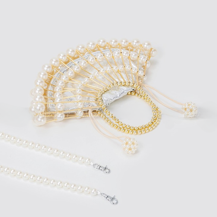 Nimue Pearl Beaded Golden Fan Evening Bag