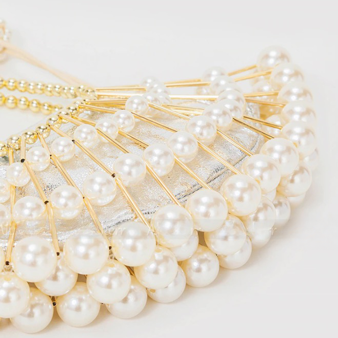 Nimue Pearl Beaded Golden Fan Evening Bag