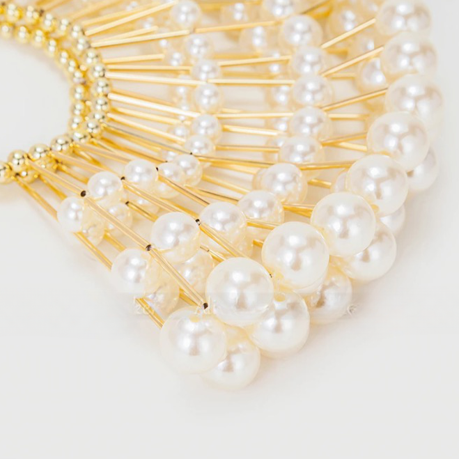 Nimue Pearl Beaded Golden Fan Evening Bag