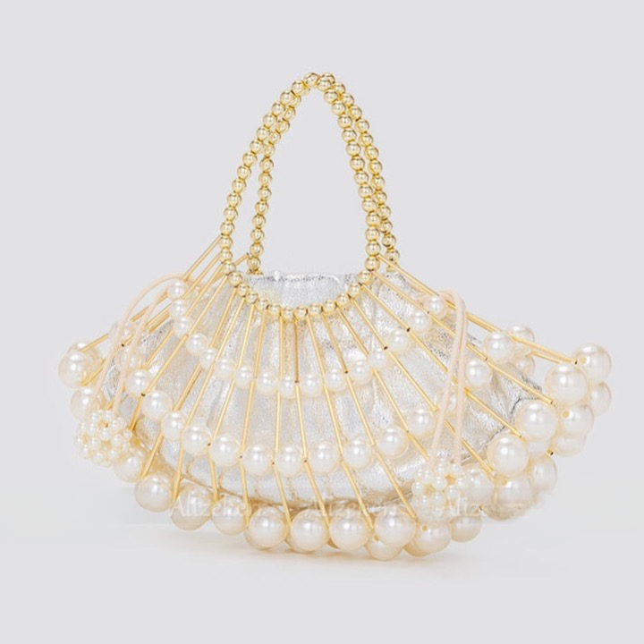 Nimue Pearl Beaded Golden Fan Evening Bag