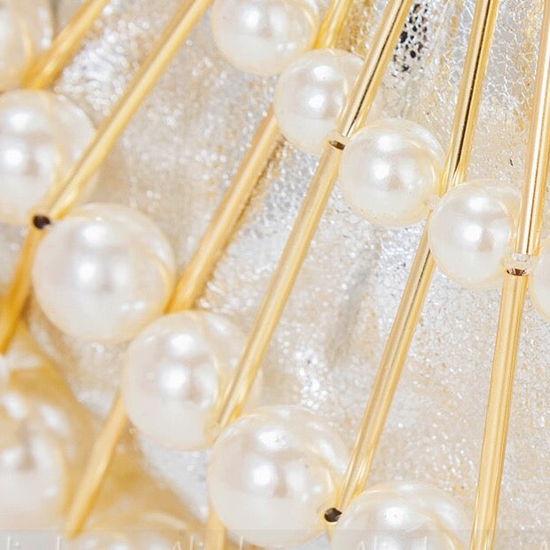 Nimue Pearl Beaded Golden Fan Evening Bag