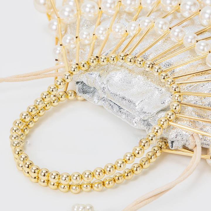 Nimue Pearl Beaded Golden Fan Evening Bag