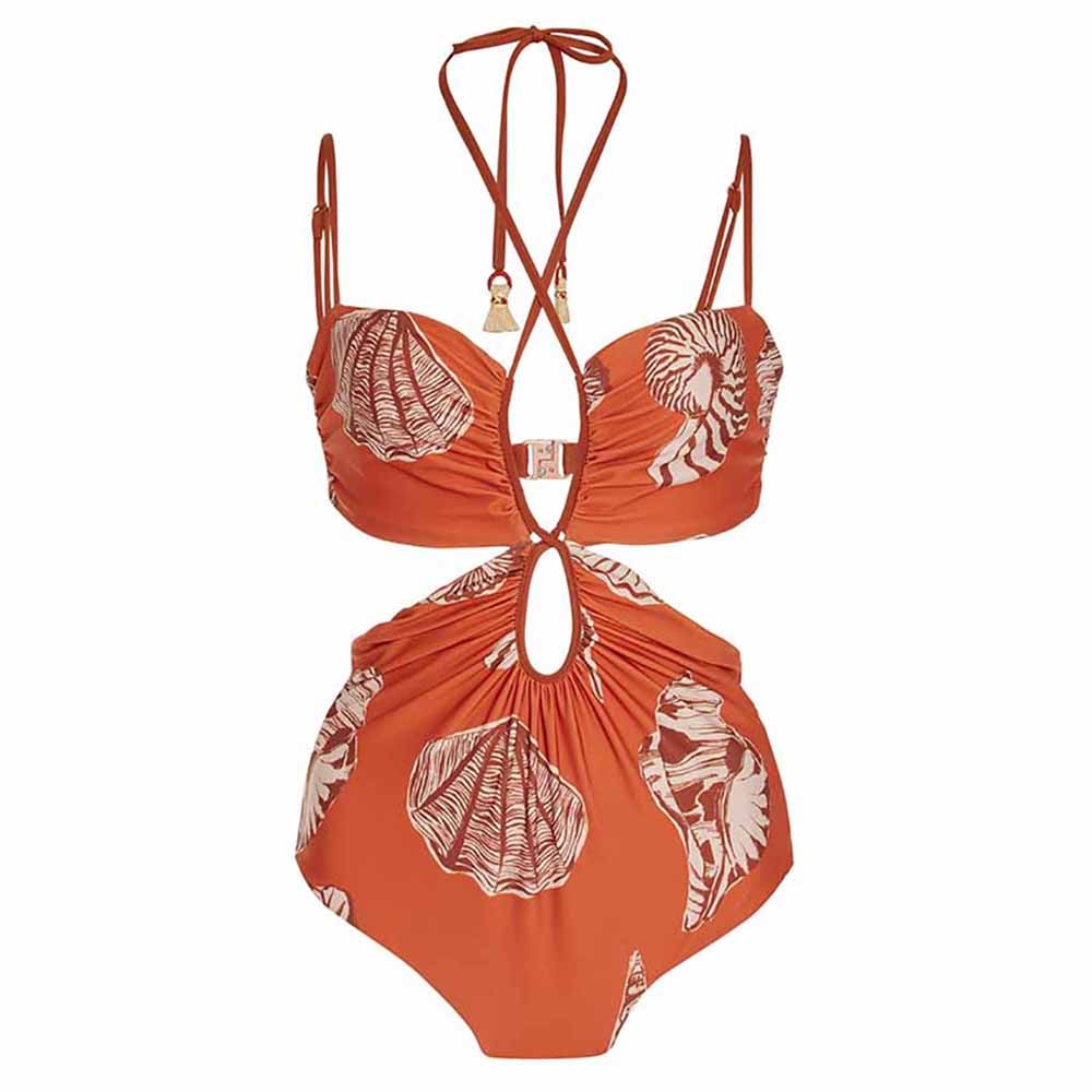 Nita Seashell Print Drawstring Bikini Swimsuits